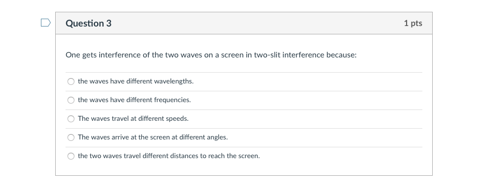 Solved D Question 3 1 pts One gets interference of the two | Chegg.com