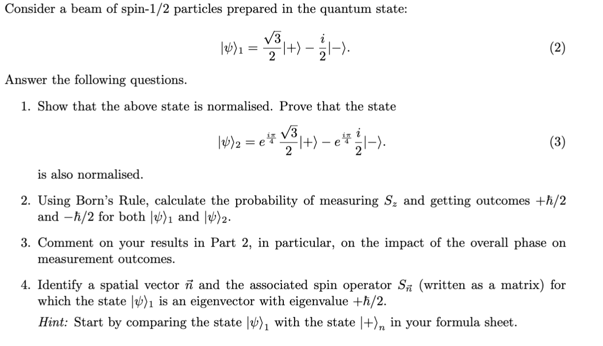 Consider a beam of spin- 1/2 particles prepared in | Chegg.com