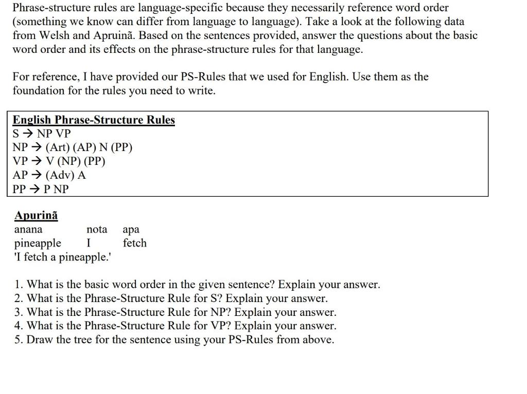 Phrase-structure rules are language-specific because | Chegg.com