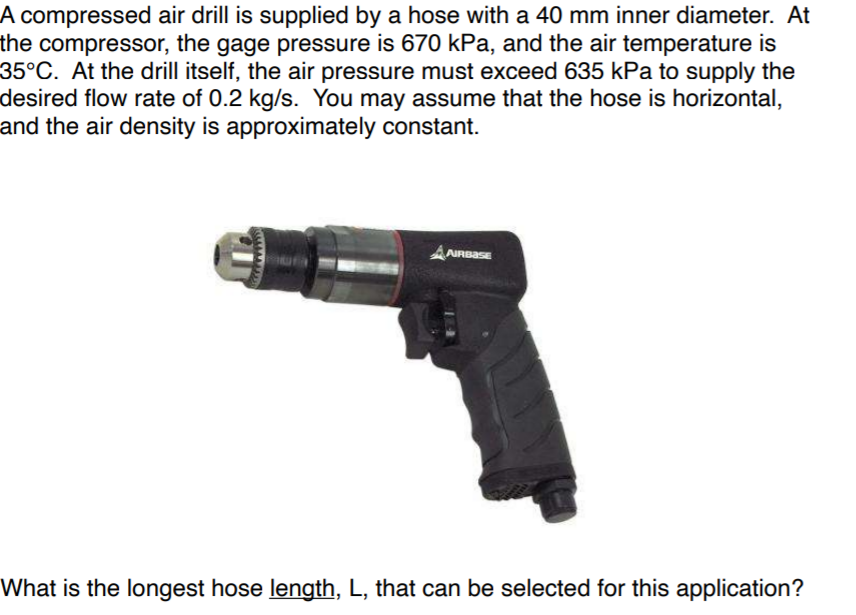 Solved A compressed air drill is supplied by a hose with a