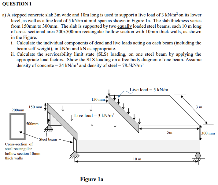 Solved QUESTION 1 a) A stepped concrete slab 3m wide and 10m