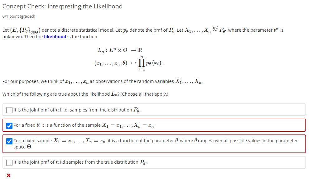 Solved Concept Check: Interpreting the Likelihood 0/1 point | Chegg.com