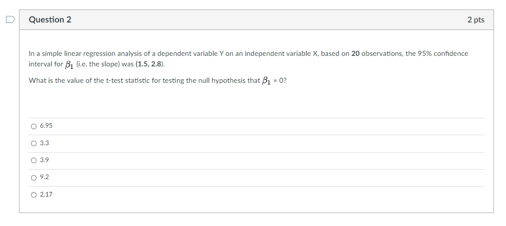 Solved D Question 2 2 pts In a simple linear regression | Chegg.com