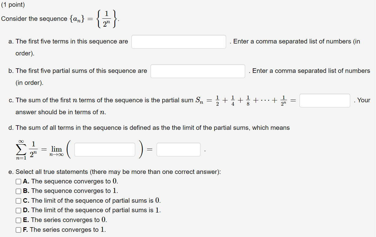 Solved Consider the sequence {an}={2n1} a. The first five | Chegg.com
