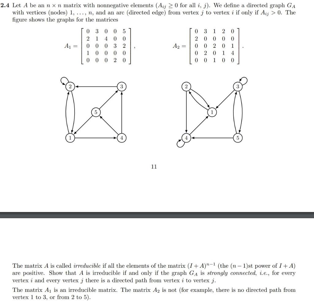 Solved 2.4 Let A be an nxn matrix with nonnegative elements | Chegg.com