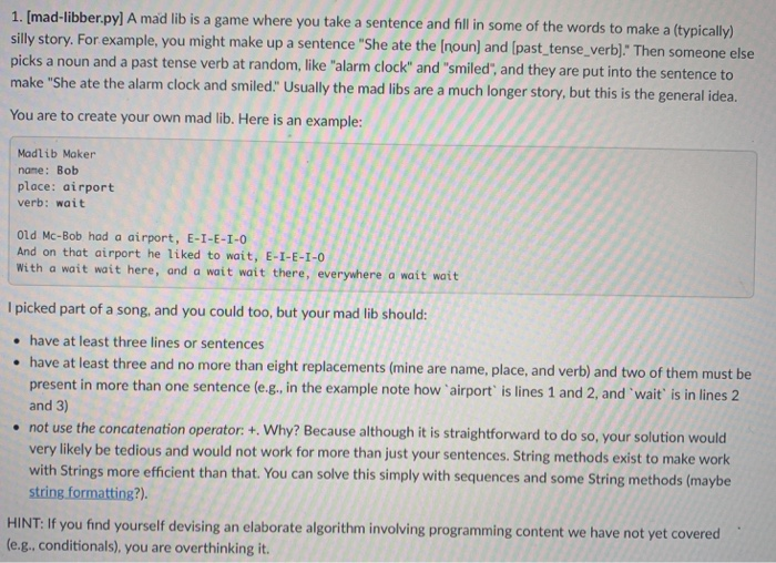 (Solved) 1 Mad Libberpyl Ma Silly Story Example Might Make Sentence