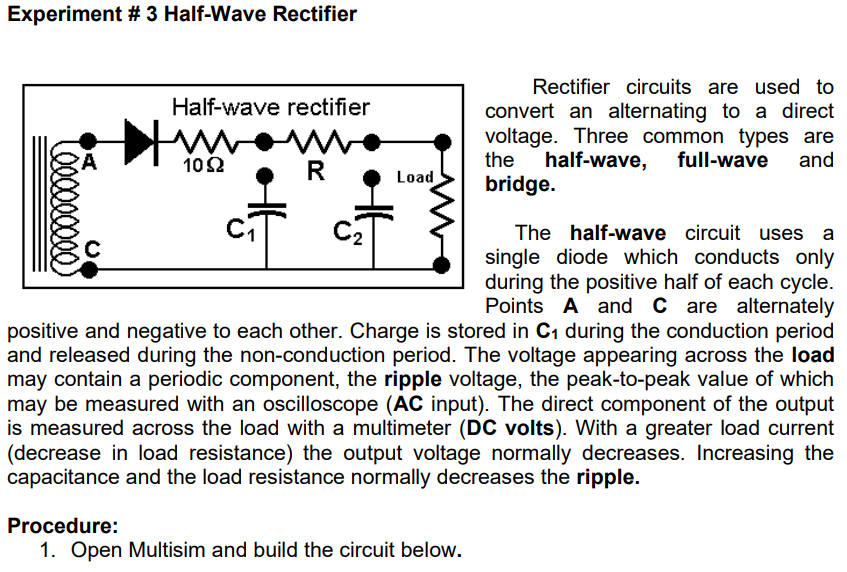 Solved Experiment 3 HalfWave Rectifier Halfwave