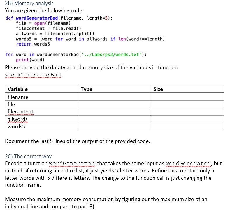 2B) Memory analysis You are given the following code: | Chegg.com
