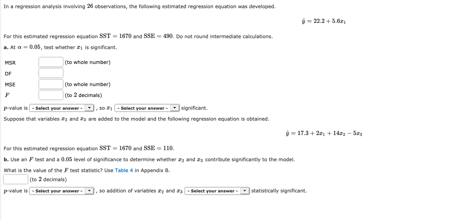 Solved In a regression analysis involving 26 observations, | Chegg.com