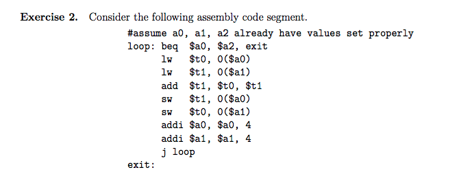 Exercise 2. Consider the following assembly code | Chegg.com