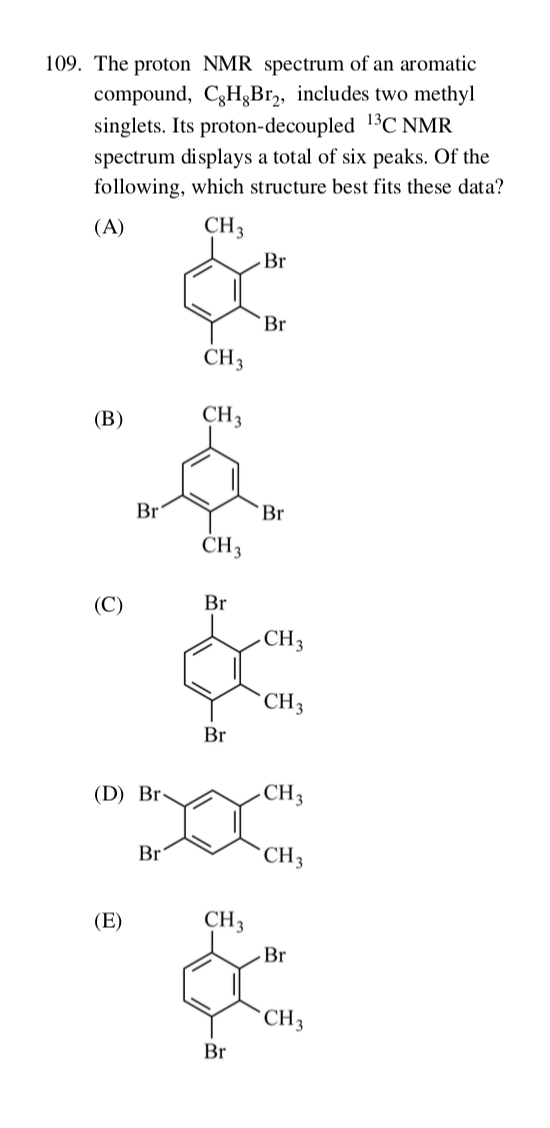 Solved 109. The proton NMR spectrum of an aromatic compound, | Chegg.com