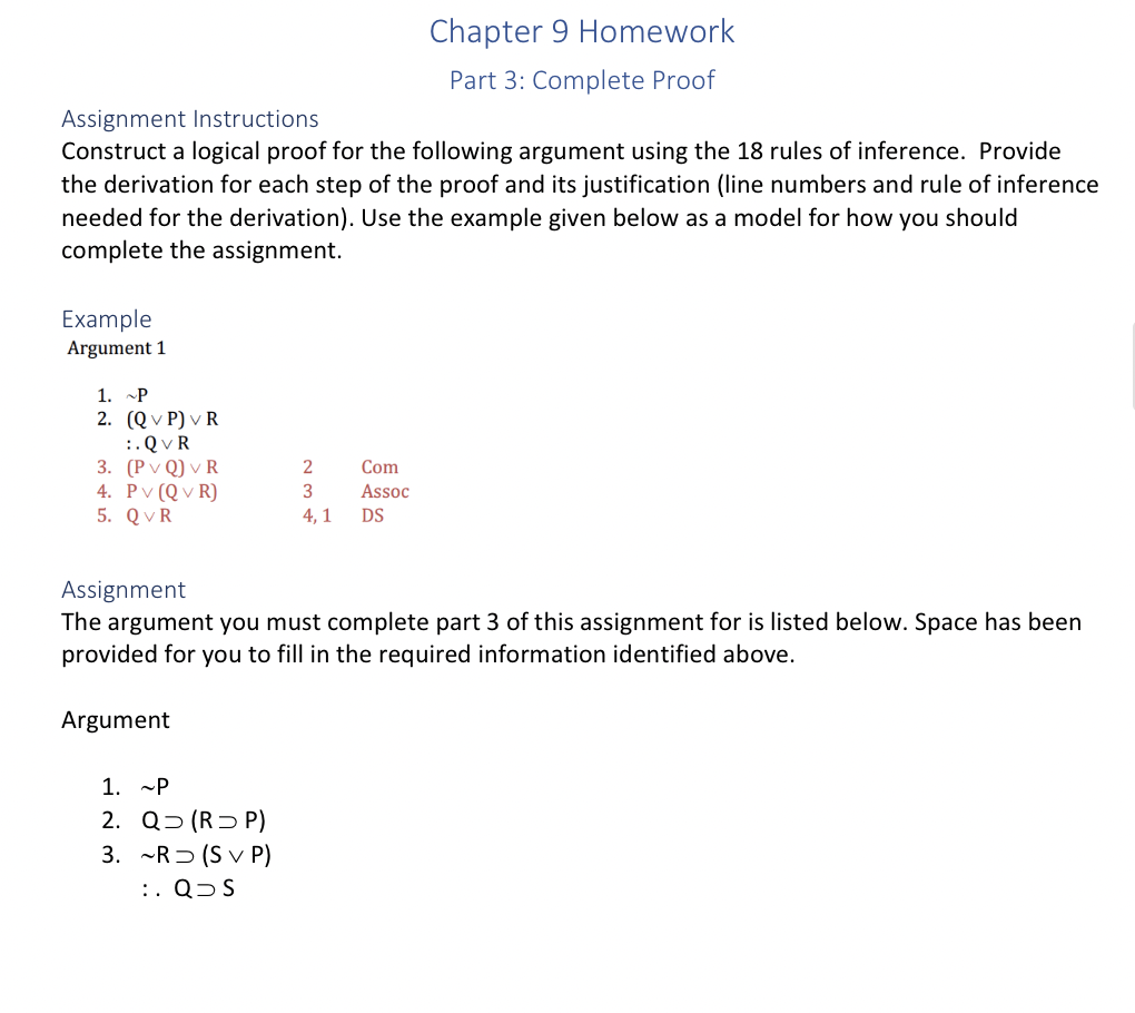 Assignment Instructions Construct a logical proof for | Chegg.com