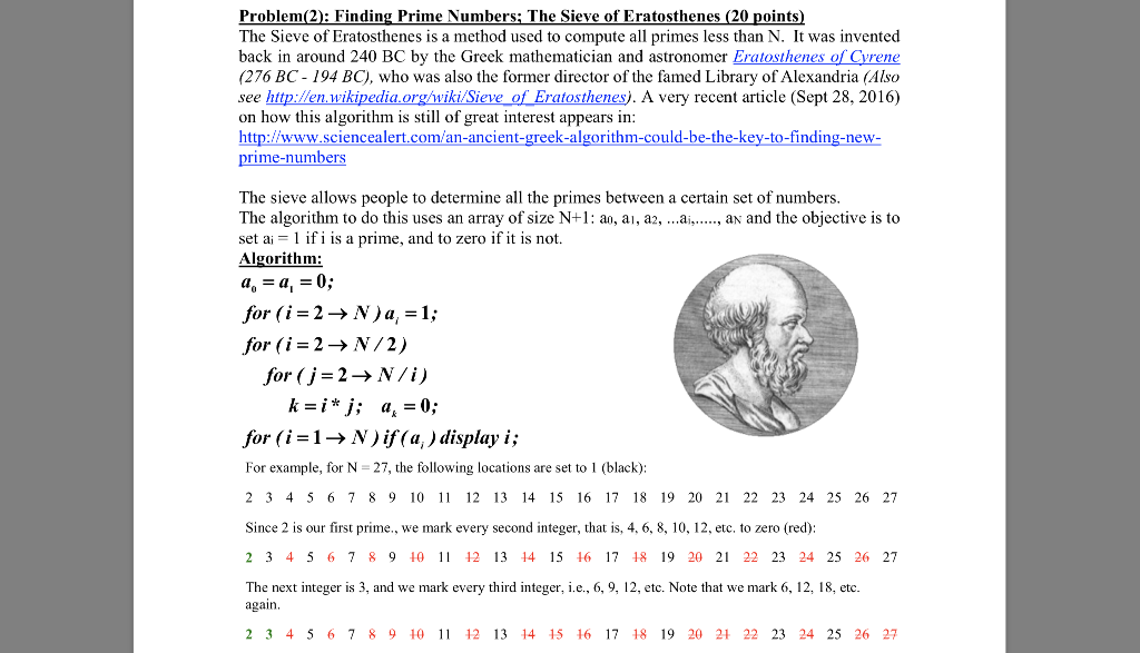 Solved: Problem(2): Finding Prime Numbers; The Sieve Of Er... | Chegg.com