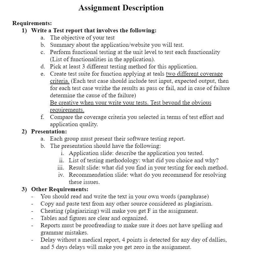 Requirements: 1) Write a Test report that involves | Chegg.com