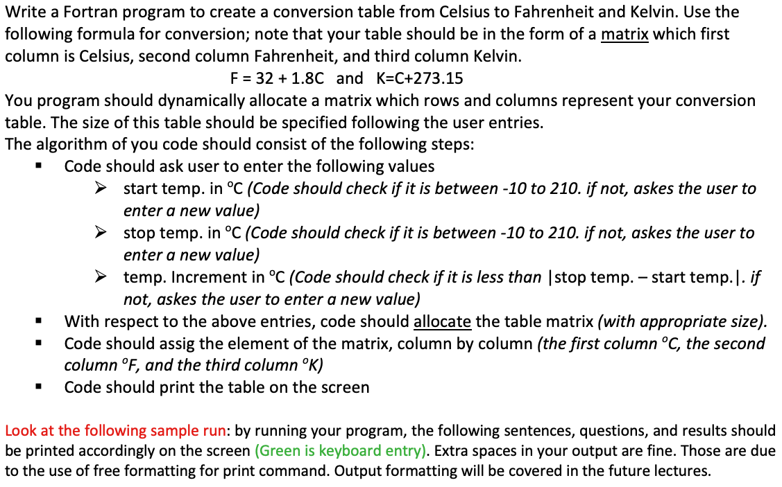 Solved Write a Fortran program to create a conversion table