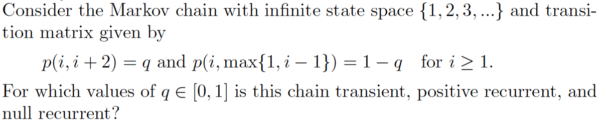 Consider the Markov chain with infinite state space | Chegg.com