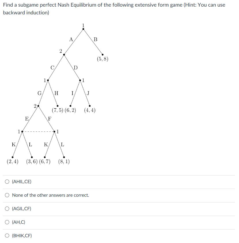 Solved Find A Subgame Perfect Nash Equilibrium Of The | Chegg.com