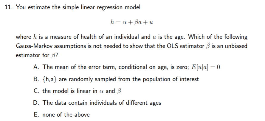 Solved 11. You estimate the simple linear regression model h | Chegg.com