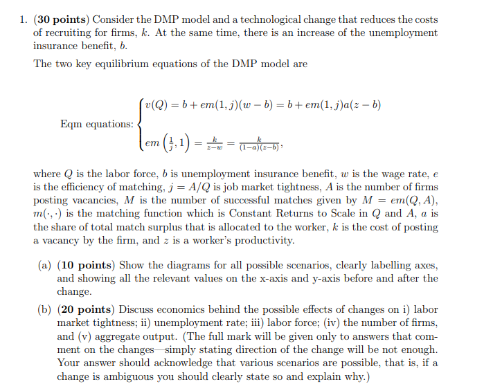 Solved (30 Points) Consider The DMP Model And A | Chegg.com