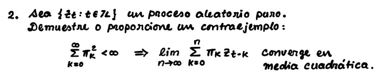 2. Aea \( \left\{z_{t}: t \in \mathbb{Z}\right\} \) un proceso aleatorio paro. Demuestre o proporcione un contraejemplo: \[ \