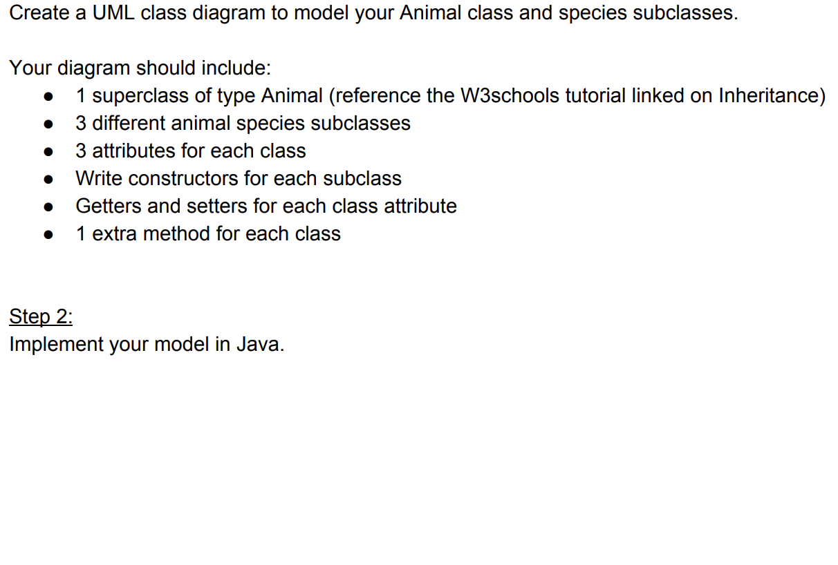 Solved Create a UML class diagram to model your Animal class | Chegg.com