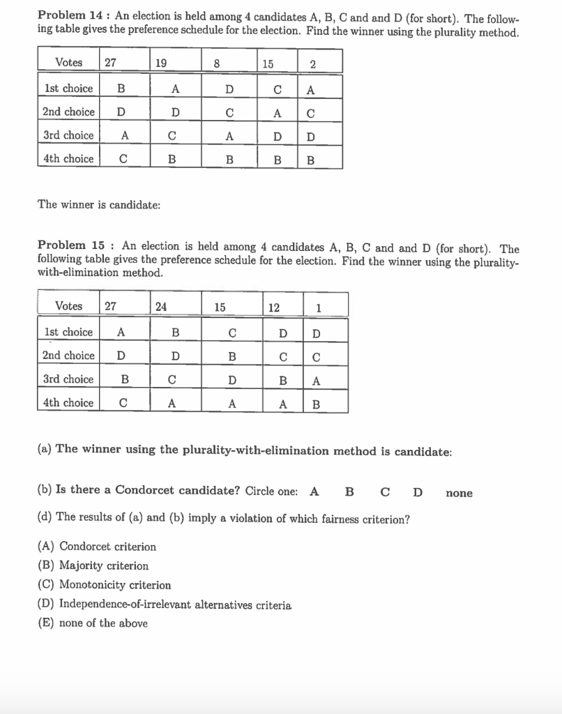 Solved Problem 14 : An Election Is Held Among 4 Candidates | Chegg.com