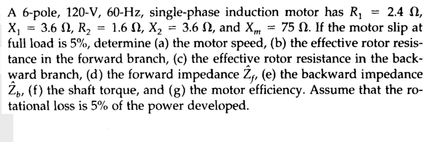 Solved A 6-pole, 120-V, 60-Hz, single-phase induction motor | Chegg.com