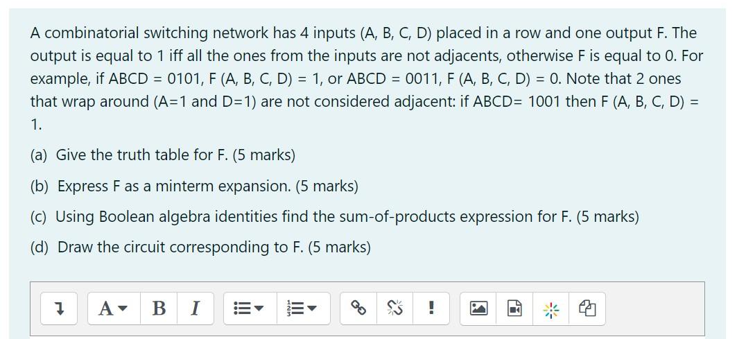 Solved A Combinatorial Switching Network Has 4 Inputs (A, B, | Chegg.com