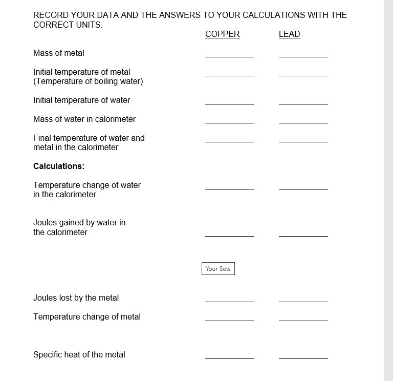 Solved RECORD YOUR DATA AND THE ANSWERS TO YOUR CALCULATIONS