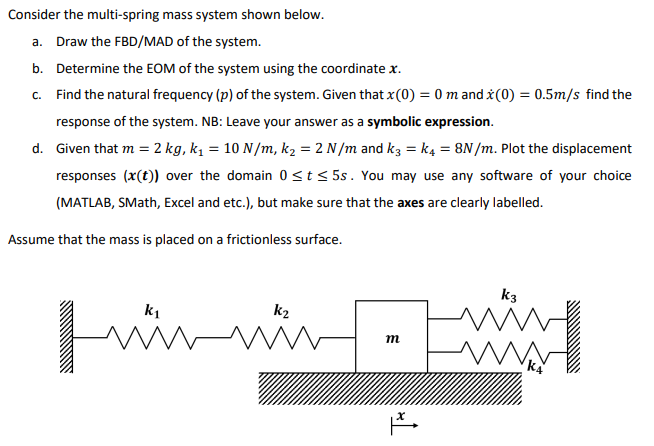 Solved c. Consider the multi-spring mass system shown below. | Chegg.com
