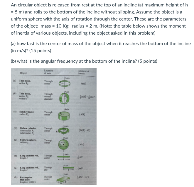 Solved An circular object is released from rest at the top | Chegg.com