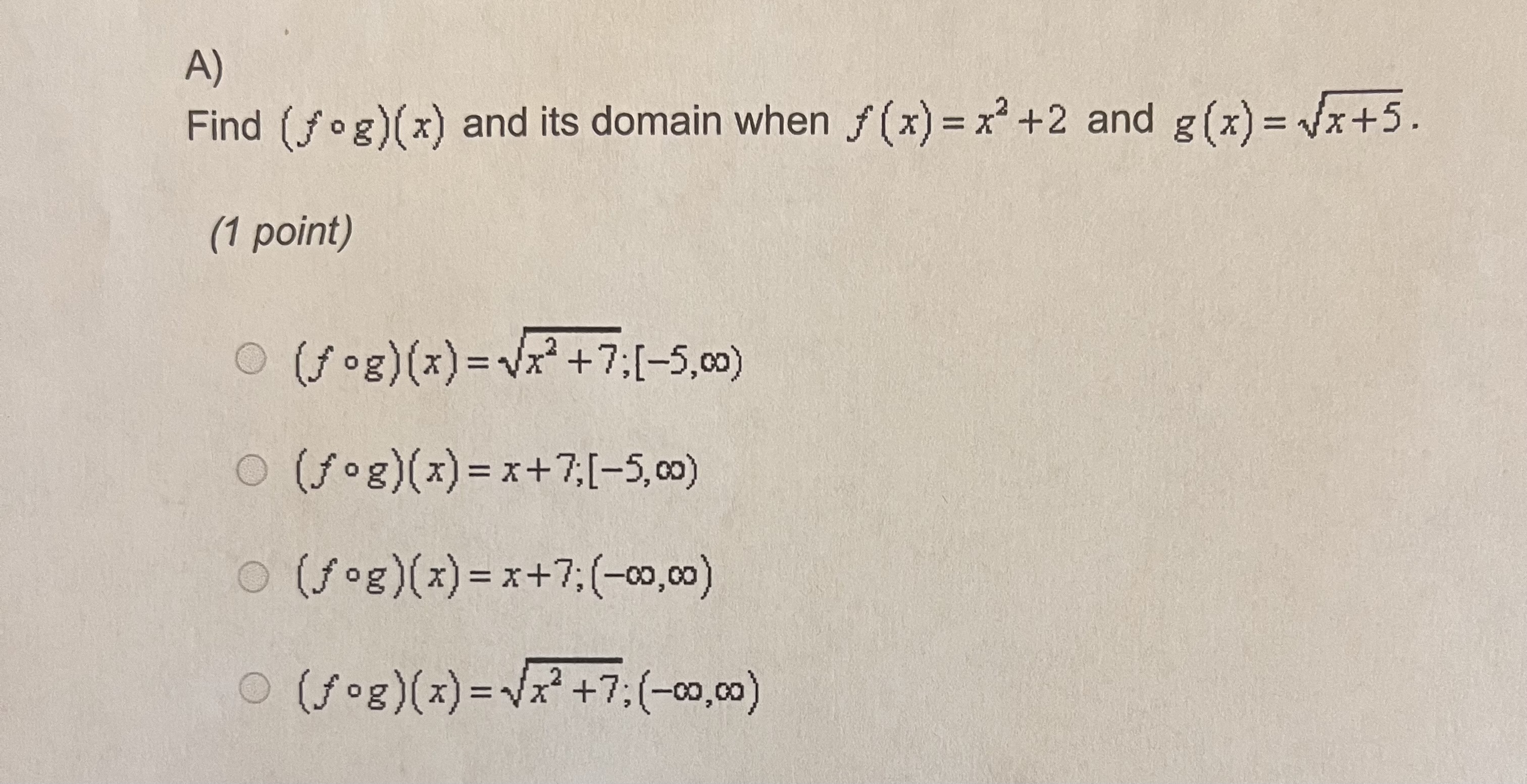 Solved A) Find (f∘g)(x) and its domain when f(x)=x2+2 and | Chegg.com