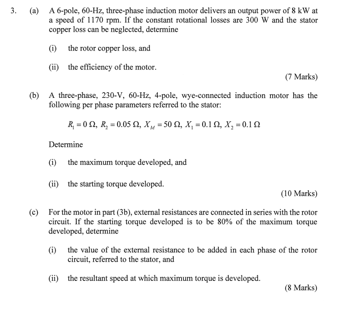 Solved 3. . (a) A 6-pole, 60-Hz, three-phase induction motor | Chegg.com