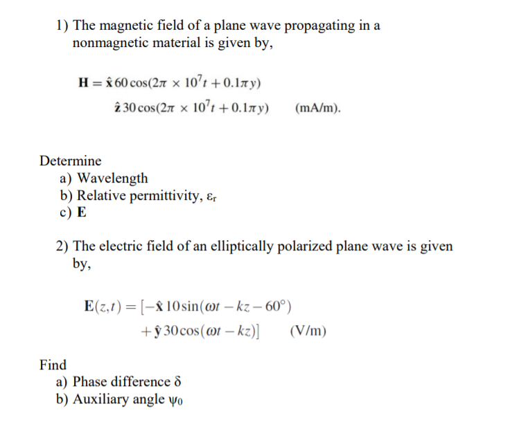 Solved 1 The Magnetic Field Of A Plane Wave Propagating Chegg Com