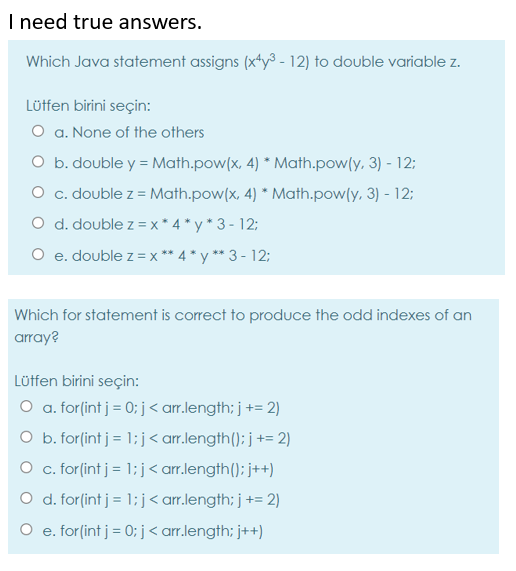 Solved I Need True Answers Which Java Statement Assigns Chegg Com