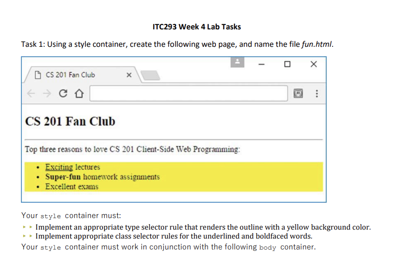 Solved Task 1: Using a style container, create the following | Chegg.com