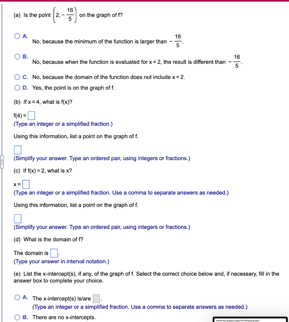 Solved Answer the questions about the following function. | Chegg.com