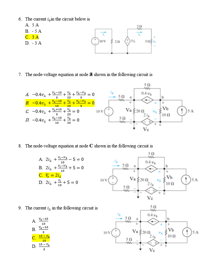 Solved 20 6. The Current I, In The Circuit Below Is A. 5A B. | Chegg.com