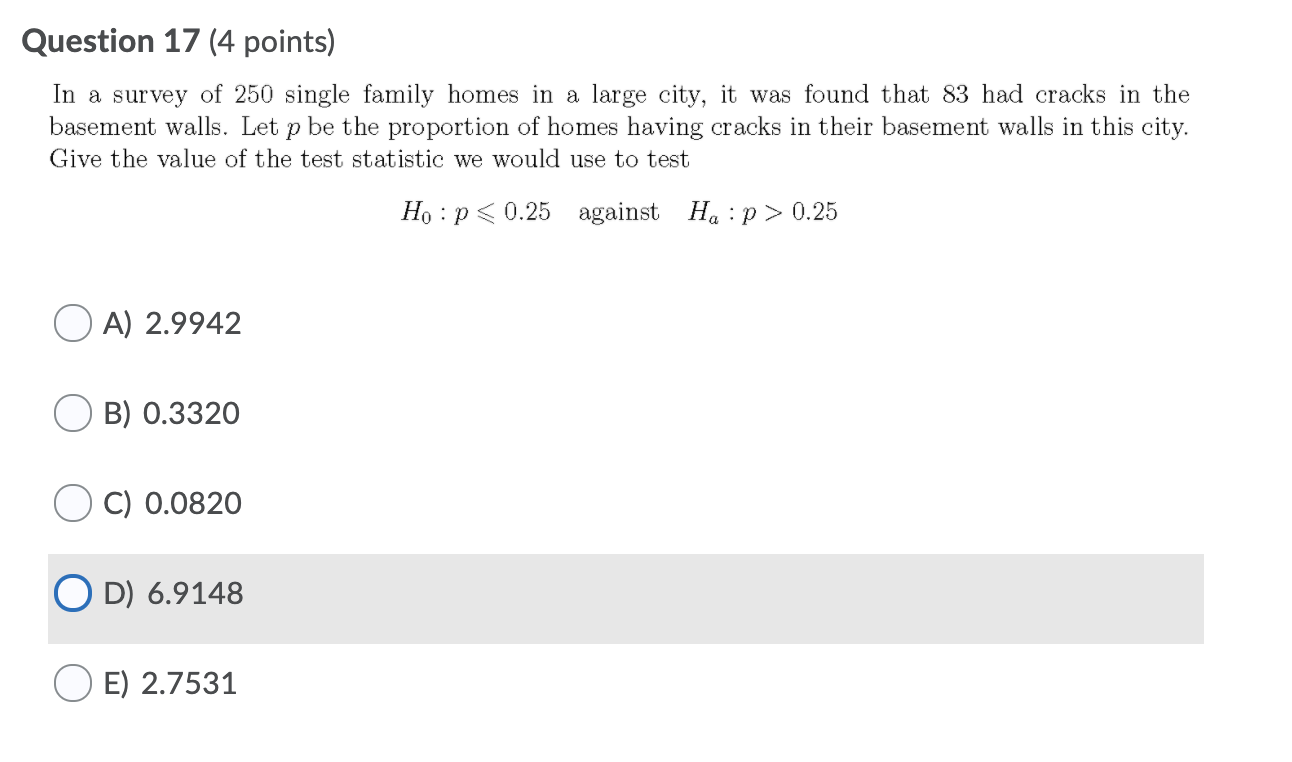 Solved Question 17 (4 Points) In A Survey Of 250 Single | Chegg.com