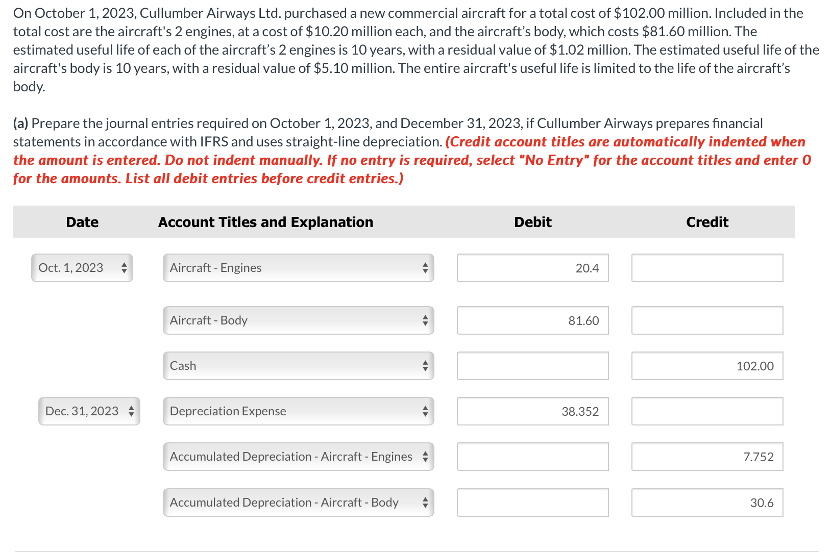 Solved On October 1,2023 , Cullumber Airways Ltd. Purchased | Chegg.com