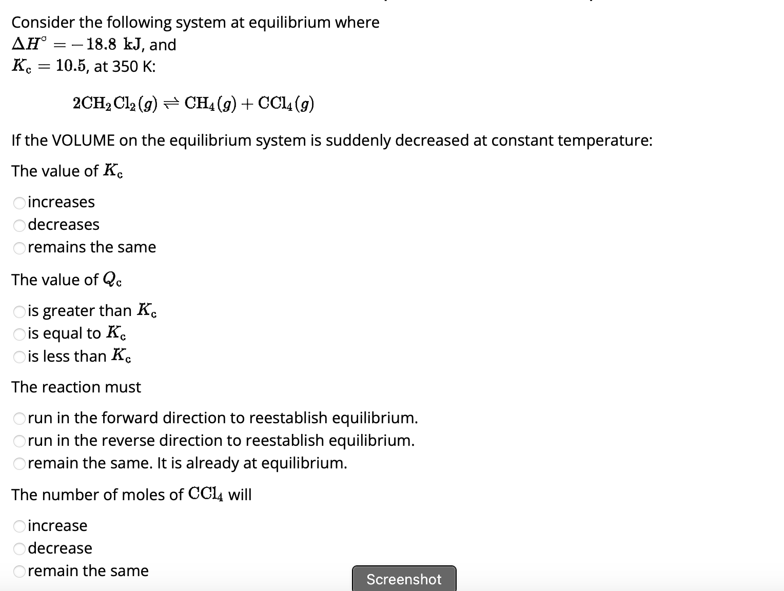 Solved Consider the following system at equilibrium where | Chegg.com