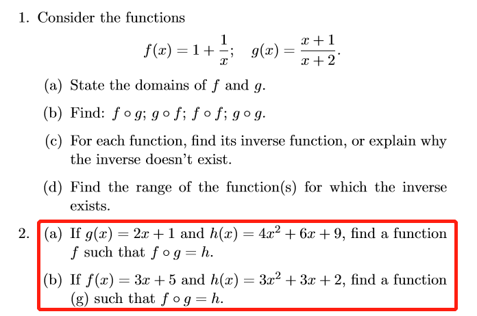 Solved 1 Consider The Functions F X 1 1 G X 1 2 2 Chegg Com