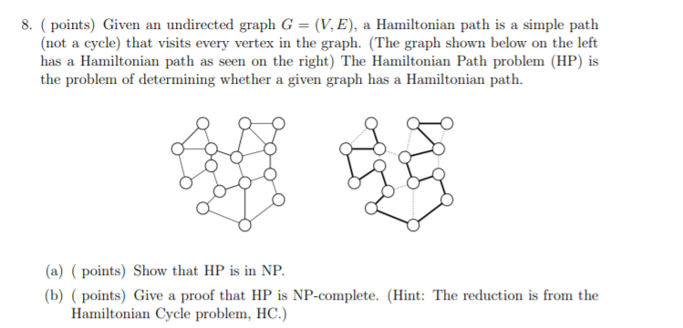 Solved 8. (points) Given an undirected graph G = (V, E), a | Chegg.com