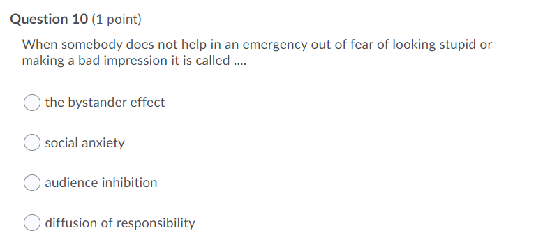 Solved Question 10 (1 point) When somebody does not help in | Chegg.com
