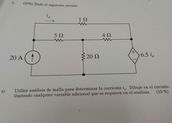 Solved 3. (20%) Dado El Siguiente Circuito 1Ω 5Ω 4Ω 6.5 Ia | Chegg.com