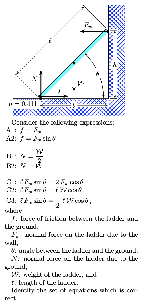 Solved A1: F=Fw A2: F=Fwsinθ B1: N=2W B2: N=W C1: | Chegg.com