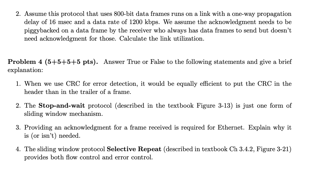 Solved Problem 1 (5+5 pts). Flag bytes with byte stuffing | Chegg.com