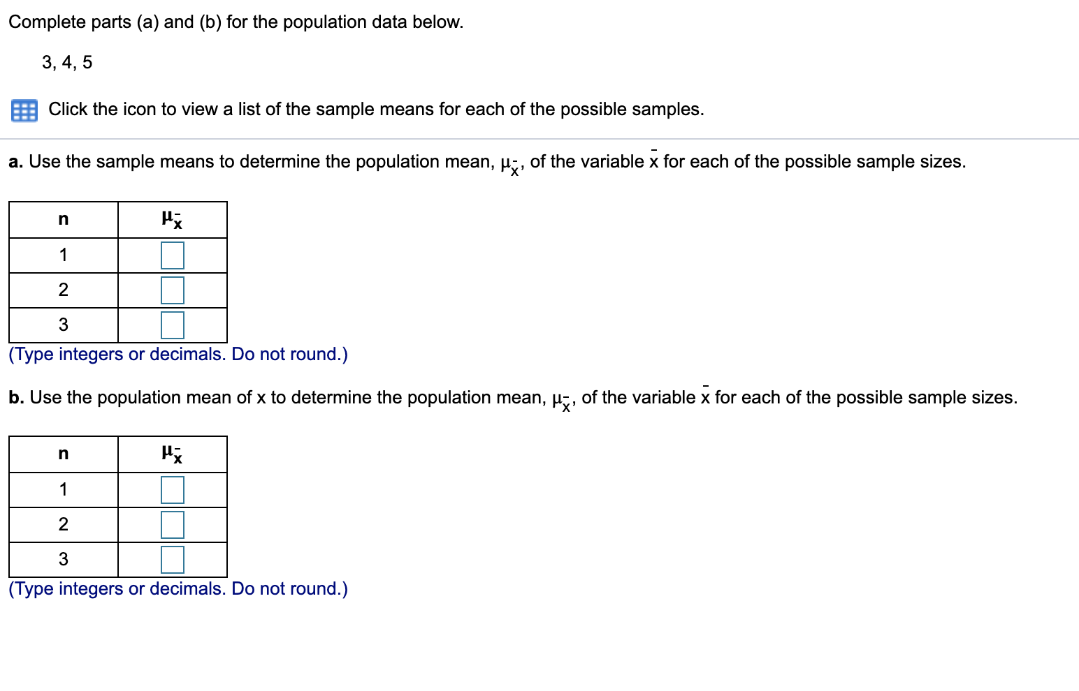 Solved Complete Parts (a) And (b) For The Population Data | Chegg.com