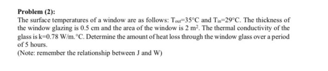 Solved Problem (2): The surface temperatures of a window are | Chegg.com