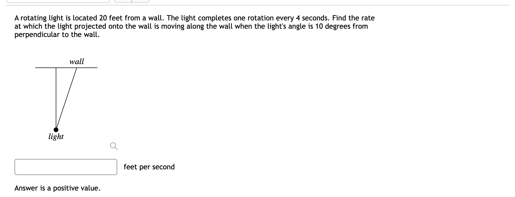 Solved A rotating light is located 20 feet from a wall. The | Chegg.com